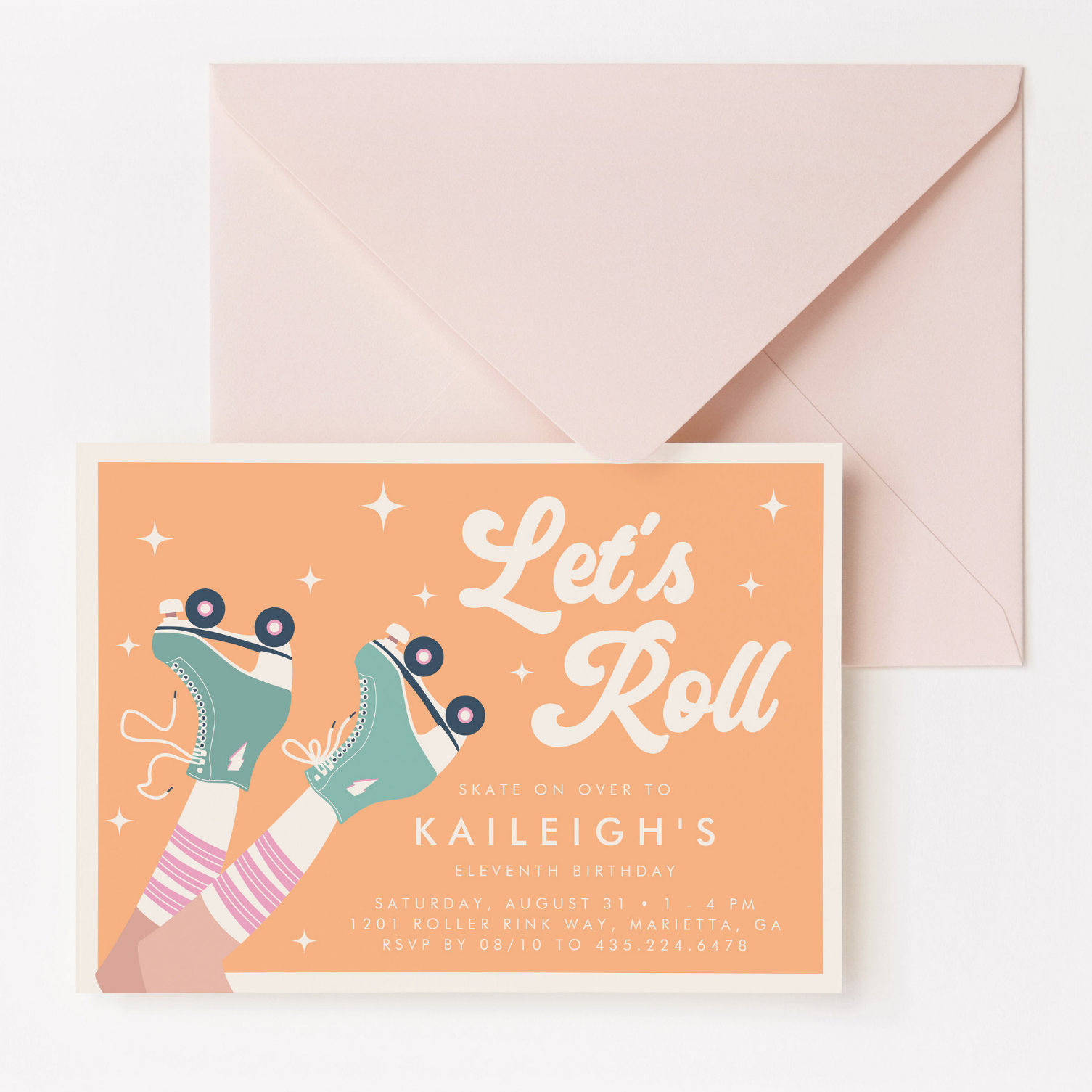 Let's Roll Y2K 90s Roller Rink Girls Birthday Invitation