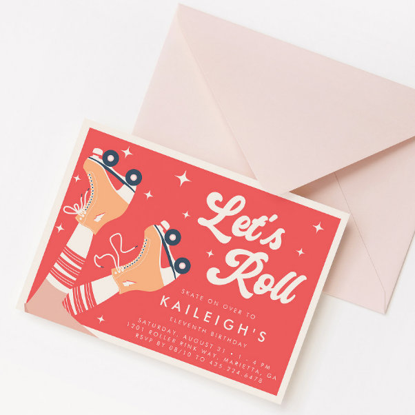 Let's Roll Y2K 90s Roller Skate Girls Birthday Invitation