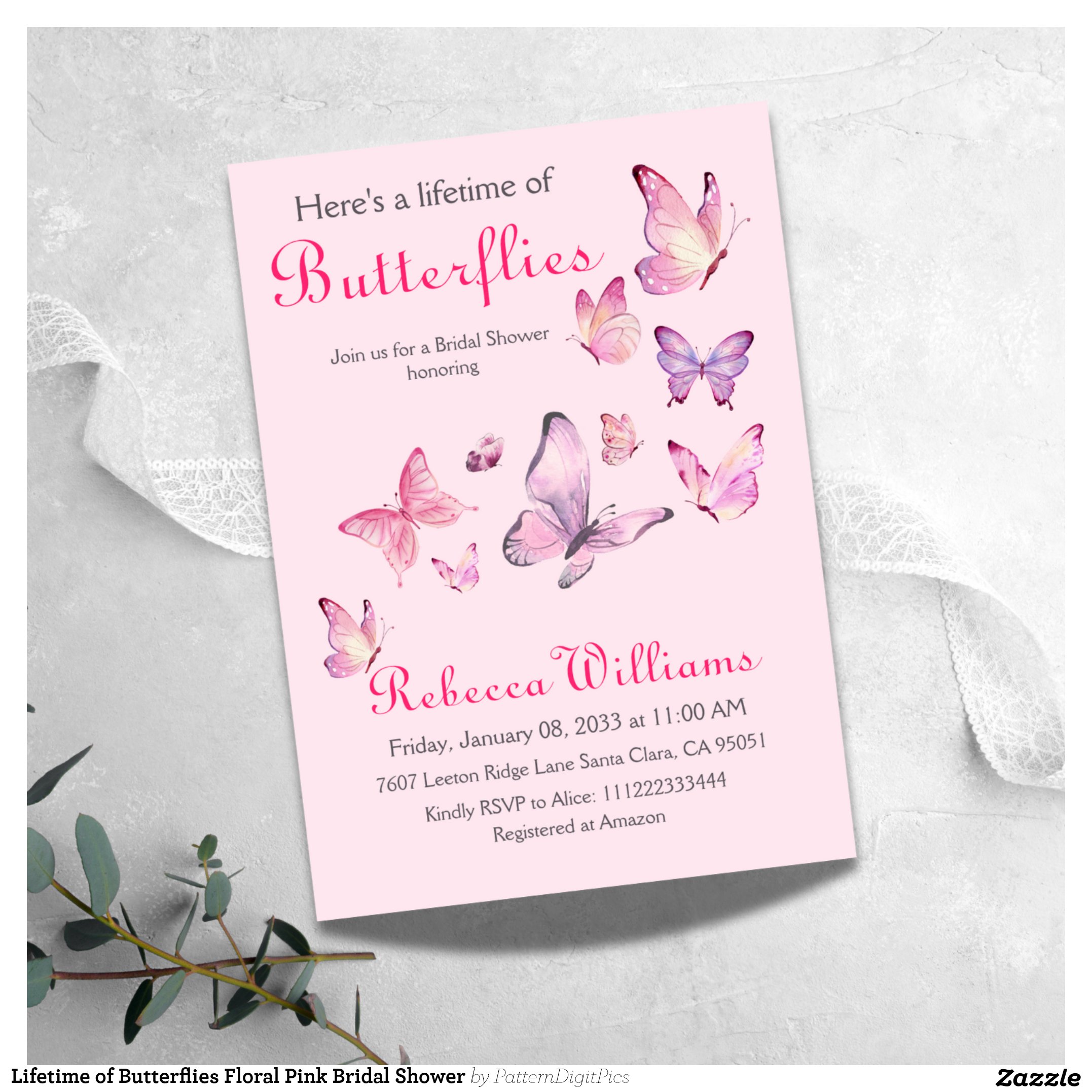 Lifetime of Butterflies Floral Pink Bridal Shower Invitation