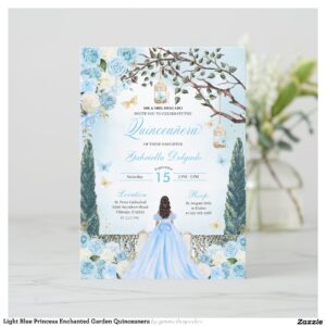 Light Blue Princess Enchanted Garden Quinceanera Invitation
