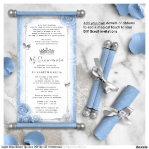 Light Blue Silver Quince DIY Scroll Invitations