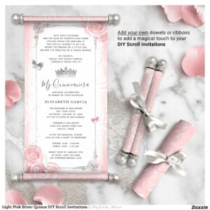 Light Pink Silver Quince DIY Scroll Invitations