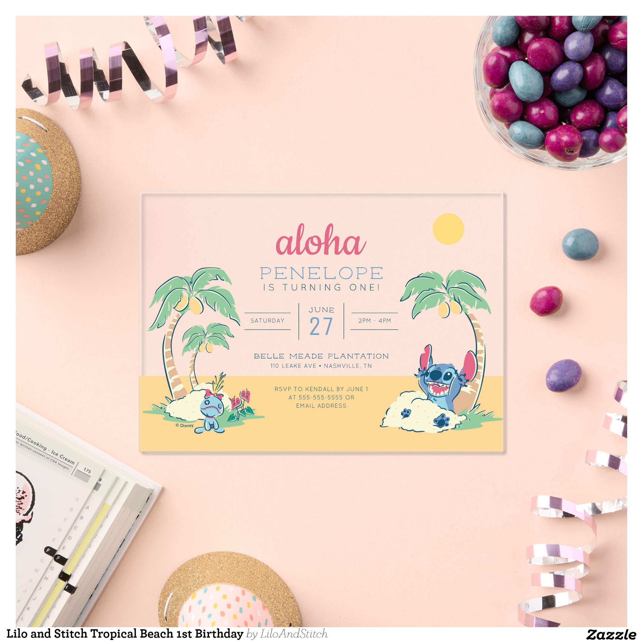 Lilo and Stitch Tropical Beach 1st Birthday Acrylic Invitations