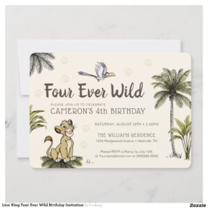 Lion King Four Ever Wild Birthday Invitation