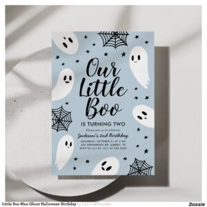 Little Boo Blue Ghost Halloween Birthday Invitation
