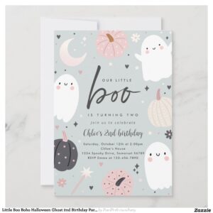 Little Boo Boho Halloween Ghost 2nd Birthday Party Invitation