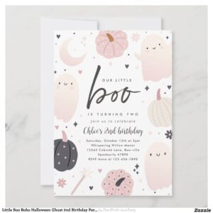 Little Boo Boho Halloween Ghost 2nd Birthday Party Invitation