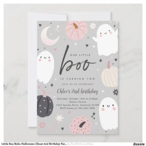 Little Boo Boho Halloween Ghost 2nd Birthday Party Invitation