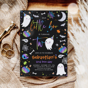 Little Boo Cute Blue Ghost 2nd Birthday Party Invitation