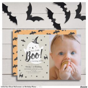 Little Boo Ghost Halloween 1st Birthday Photo Invitation