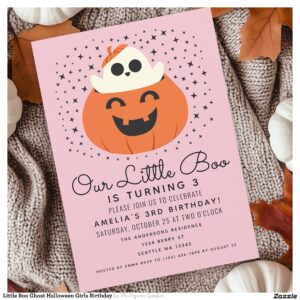 Little Boo Ghost Halloween Girls Birthday Invitation