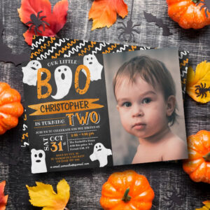 Little Boo! Halloween 2nd Birthday Photo Invitation
