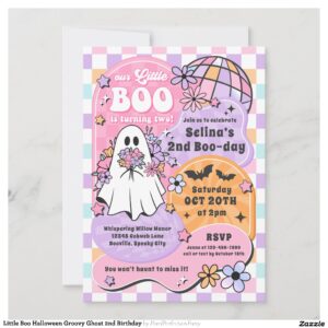 Little Boo Halloween Groovy Ghost 2nd Birthday Invitation