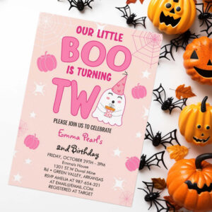 Little Boo is Turning two Halloween Ghost Birthday Invitation