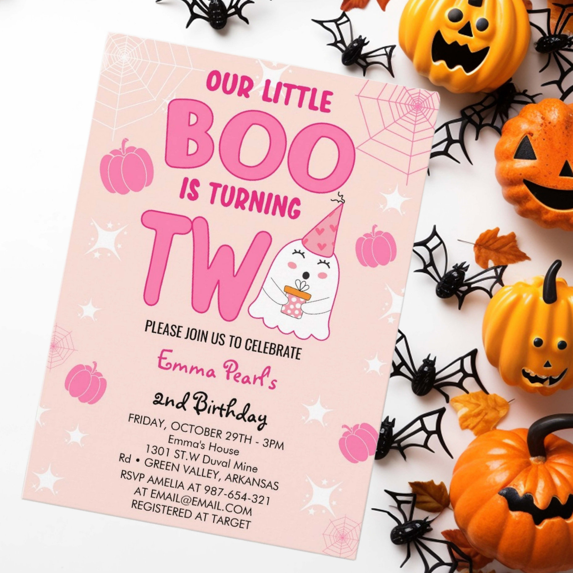 Little Boo is Turning two Halloween Ghost Birthday Invitation