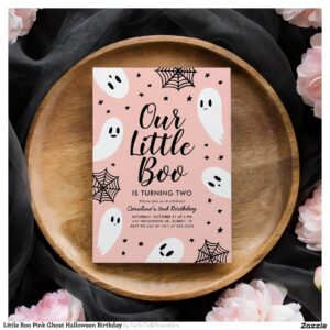Little Boo Pink Ghost Halloween Birthday Invitation