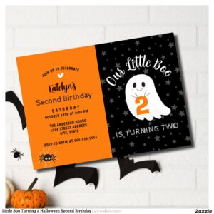 Little Boo Turning 2 Halloween Second Birthday Invitation
