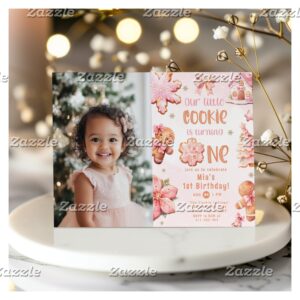 Little Cookie Christmas 1st birthday photo Invitation