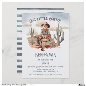 Little Cowboy First Birthday Party Invitation