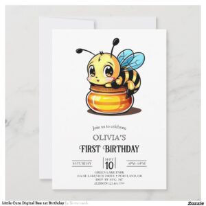 Little Cute Digital Bee 1st Birthday Invitation