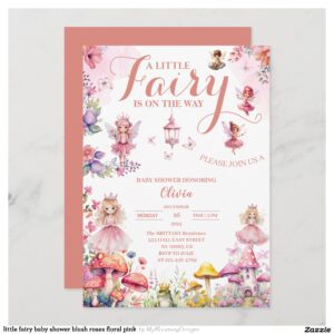 little fairy baby shower blush roses floral pink invitation