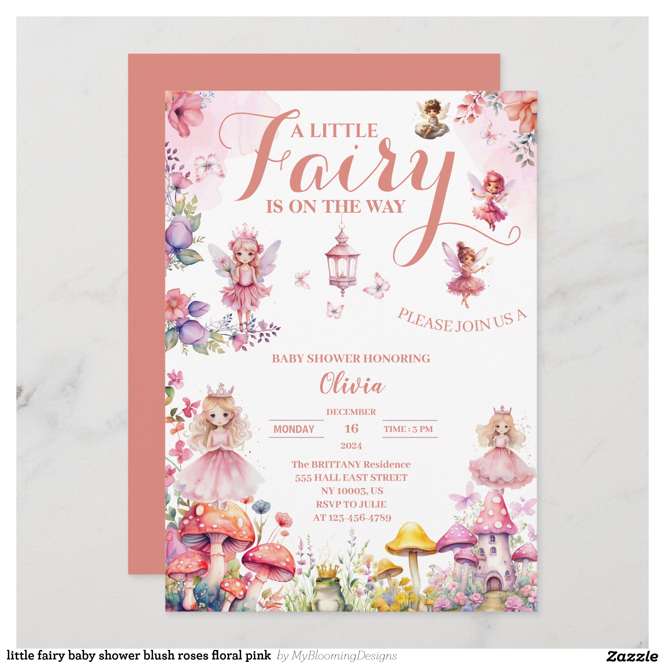 little fairy baby shower blush roses floral pink invitation