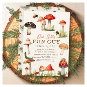 Little Fun Guy Mushroom Bee Boy 1st Birthday Invitation
