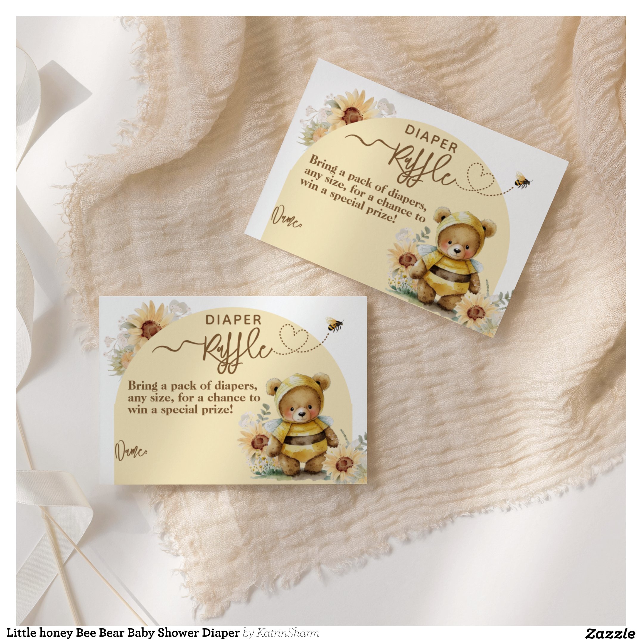 Little honey Bee Bear Baby Shower Diaper Enclosure Card