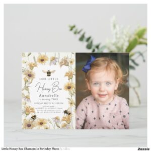 Little Honey Bee Chamomile Birthday Photo Invitation