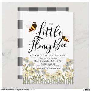 Little Honey Bee Daisy 1st Birthday Invitation