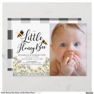 Little Honey Bee Daisy 1st Birthday Photo Invitation