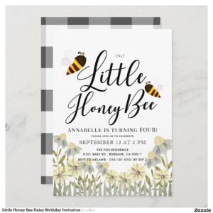 Little Honey Bee Daisy Birthday Invitation