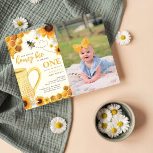 Little Honey Bee Watercolor 1st Birthday Photo Invitation Postcard