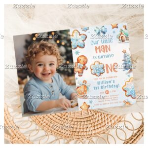 Little Man is turning One Christmas birthday photo Invitation