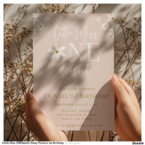 Little Miss ONEderful Daisy Flowers 1st Birthday Invitation