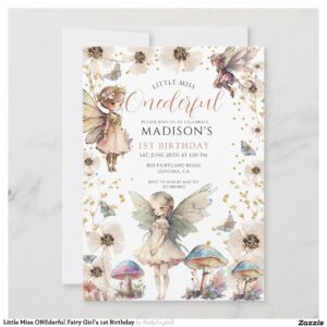 Little Miss ONEderful Fairy Girl's 1st Birthday Invitation
