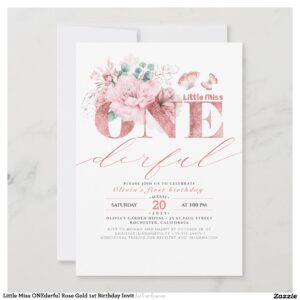 Little Miss ONEderful Rose Gold 1st Birthday Invit Invitation