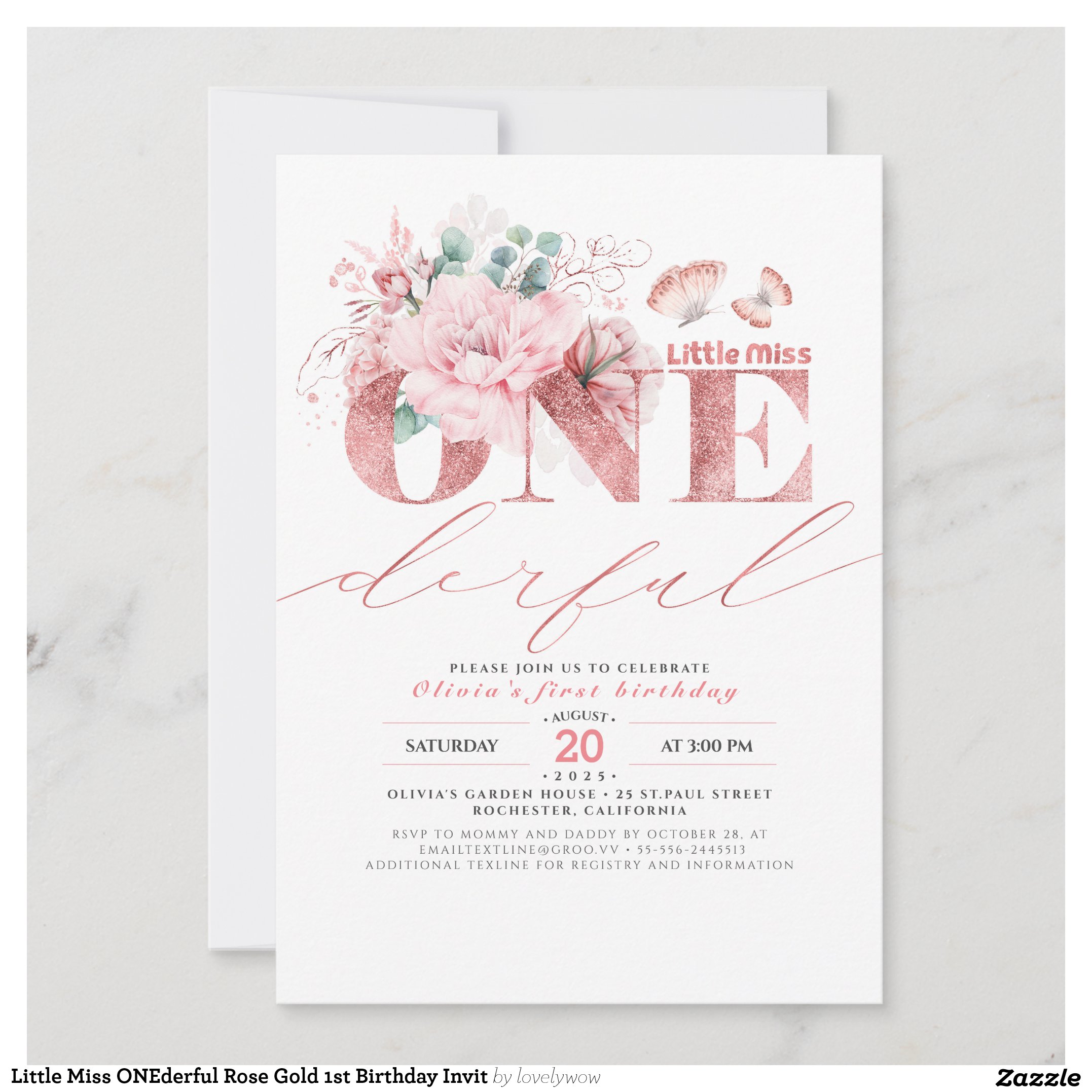 Little Miss ONEderful Rose Gold 1st Birthday Invit Invitation