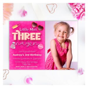 Little Miss Threenager - Girl 3rd Birthday Invitation