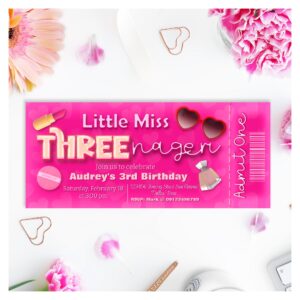 Little Miss Threenager - Girl 3rd Birthday Ticket Invitation