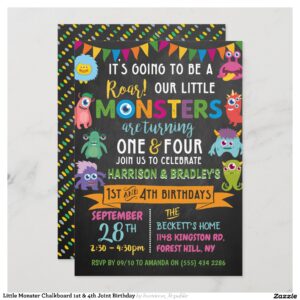 Little Monster Chalkboard 1st & 4th Joint Birthday Invitation