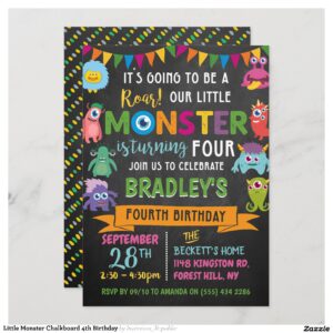 Little Monster Chalkboard 4th Birthday Invitation
