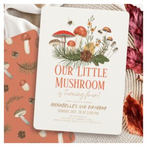 Little Mushroom Fall Autumn Kids Birthday Invitation