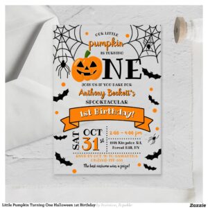 Little Pumpkin Turning One Halloween 1st Birthday Acrylic Invitations