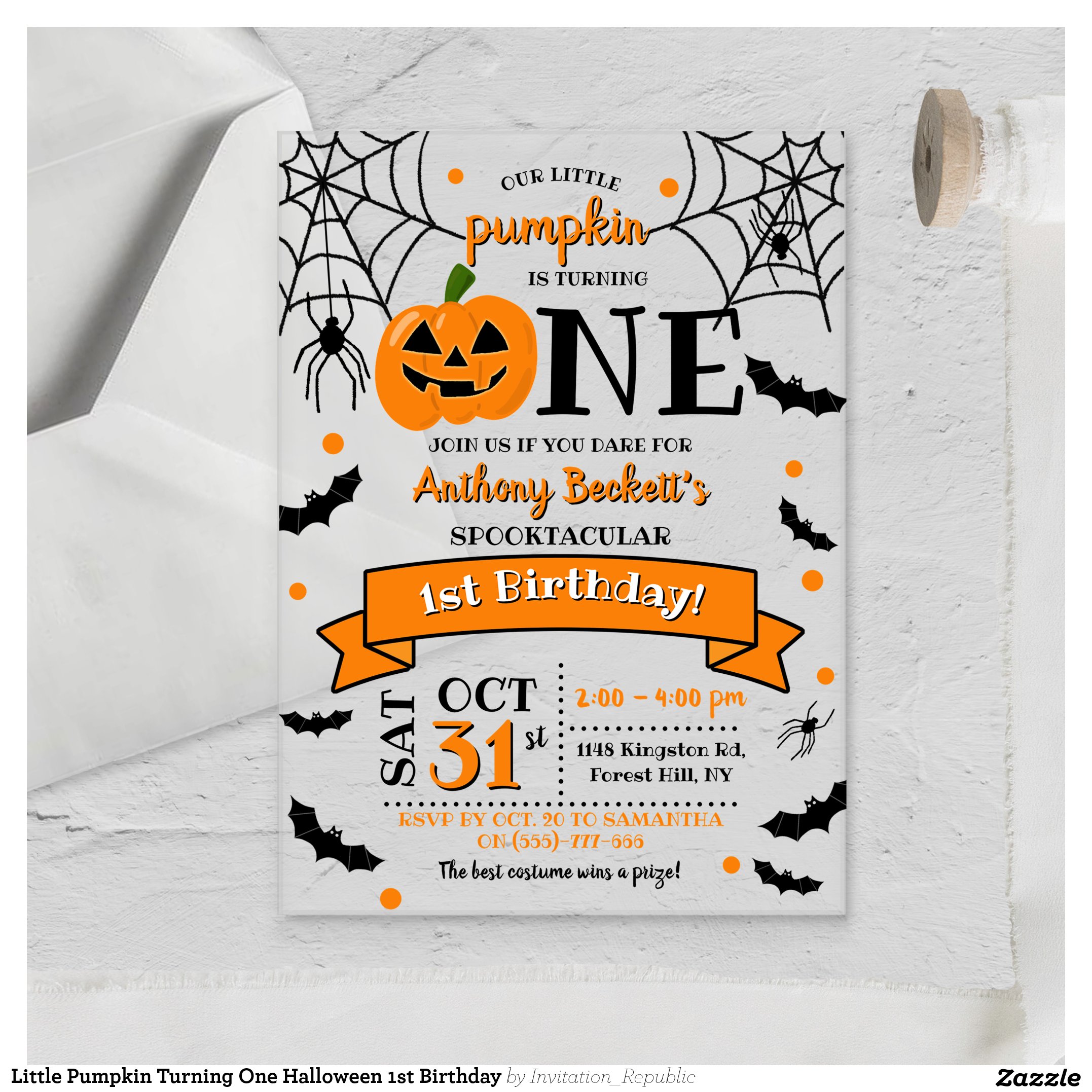 Little Pumpkin Turning One Halloween 1st Birthday Acrylic Invitations