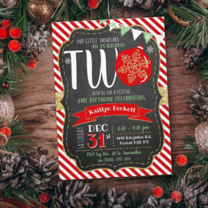 Little Snowflake Turning 2! Christmas 2nd Birthday Invitation