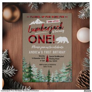 Lumberjack First Birthday Woodland Invitation