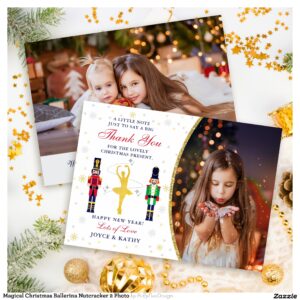 Magical Christmas Ballerina Nutcracker 2 Photo Thank You Card