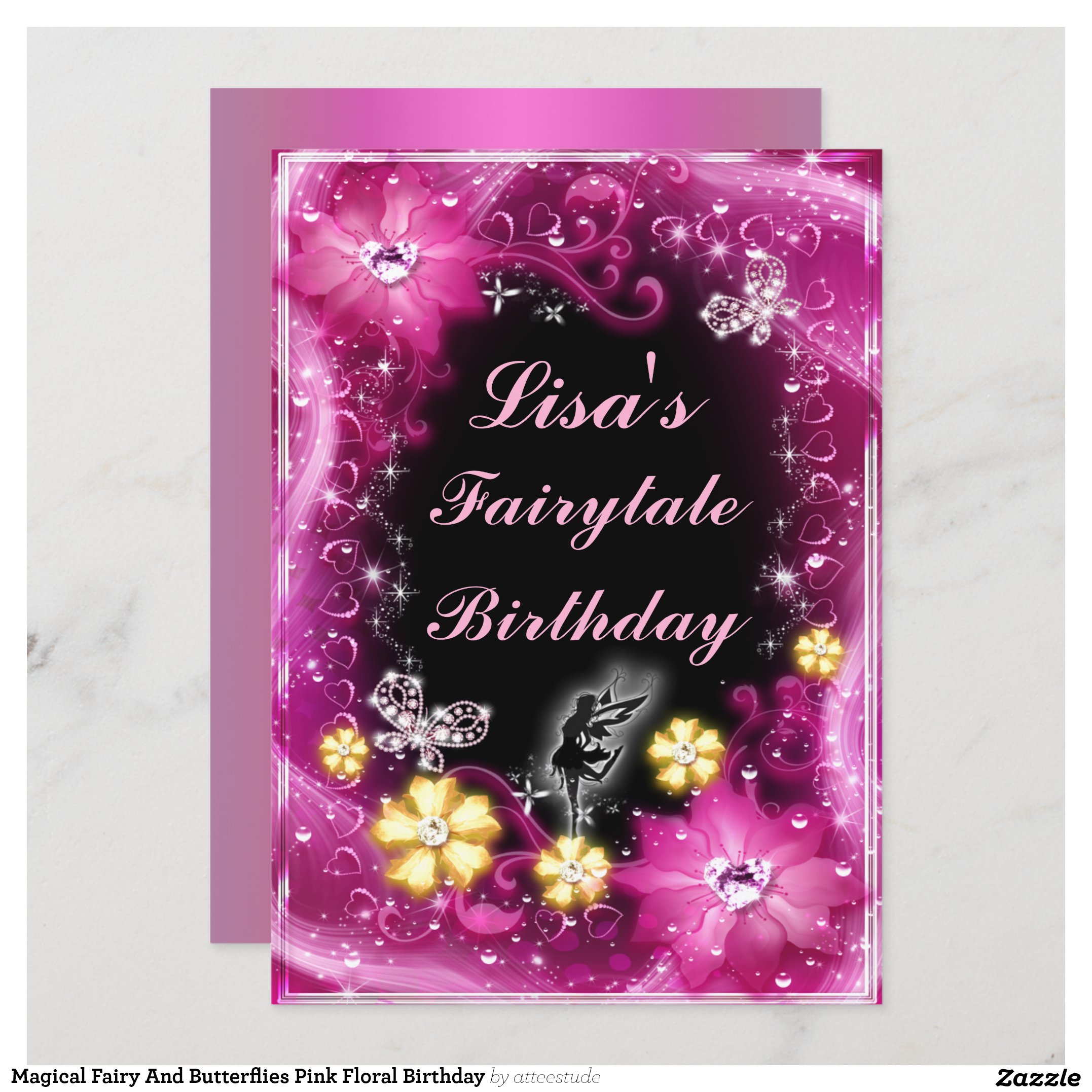Magical Fairy And Butterflies Pink Floral Birthday Invitation