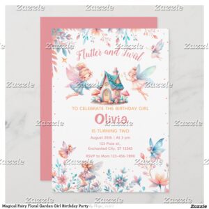 Magical Fairy Floral Garden Girl Birthday Party Invitation